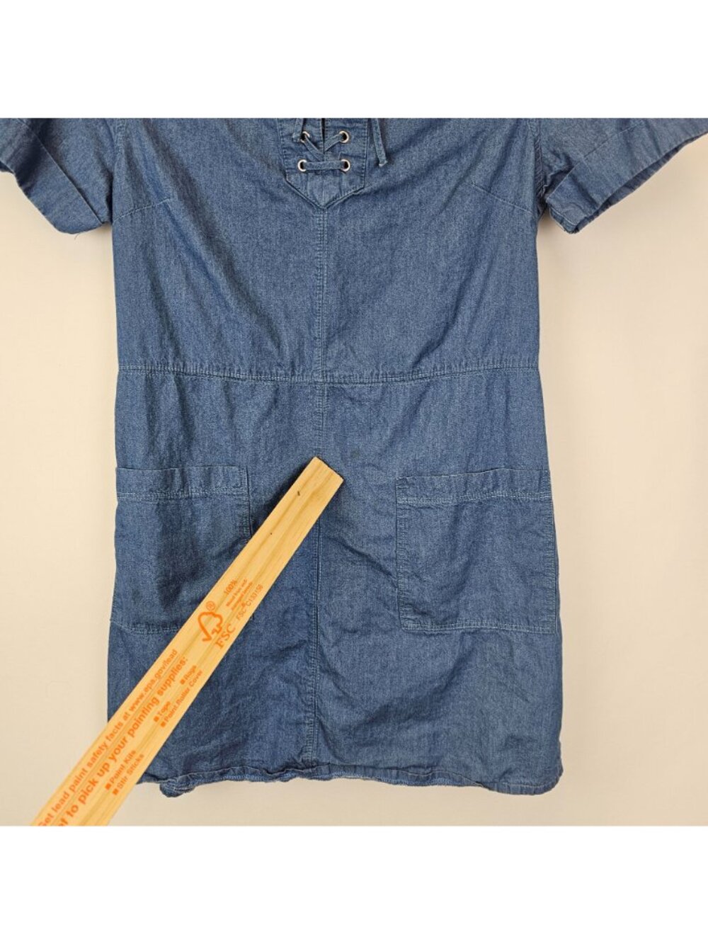Eclipse S Denim Mini Dress 100% Cotton Blue Shift Pockets Indie Western Y2k - Picture 6 of 15